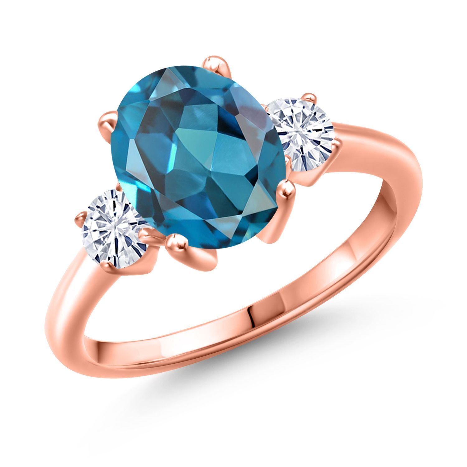 London Blue Topaz - November_5_Ring in 925 Rose Gold Plated Silver