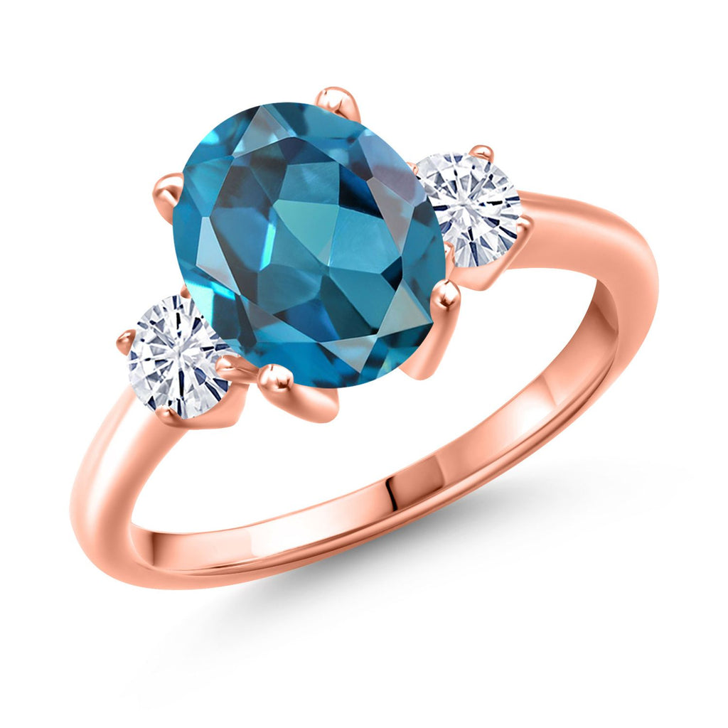 London Blue Topaz - November_8_Ring in 925 Rose Gold Plated Silver
