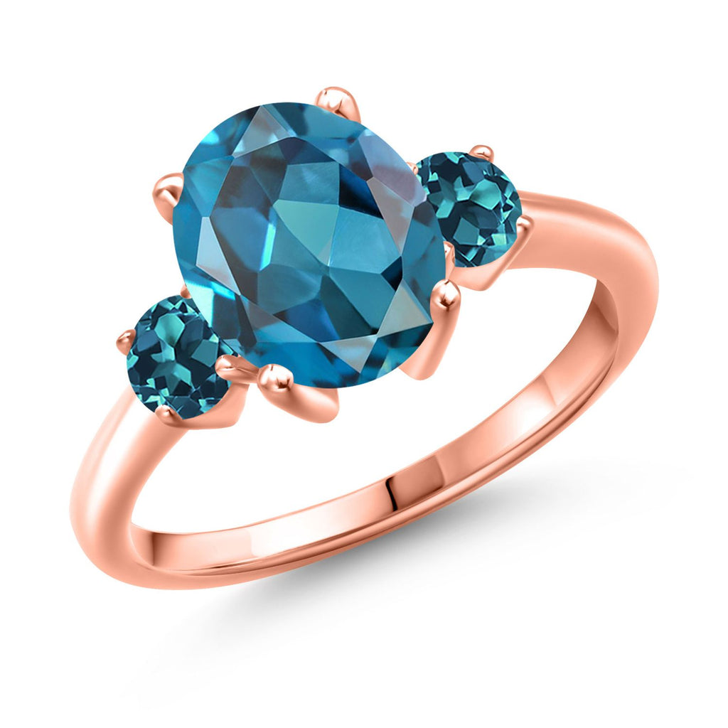 London Blue Topaz - November_5_Ring in 925 Rose Gold Plated Silver