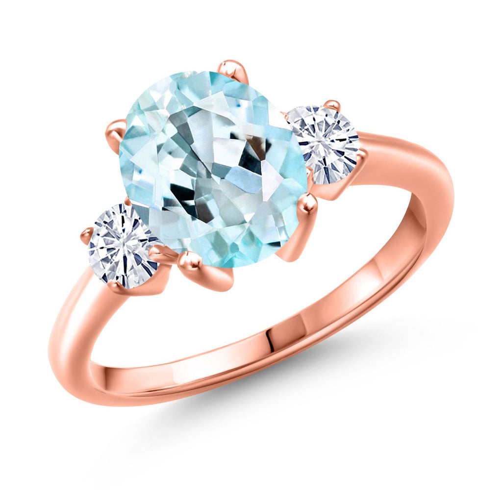 Sky Blue Topaz - November_7_Ring in 925 Rose Gold Plated Silver