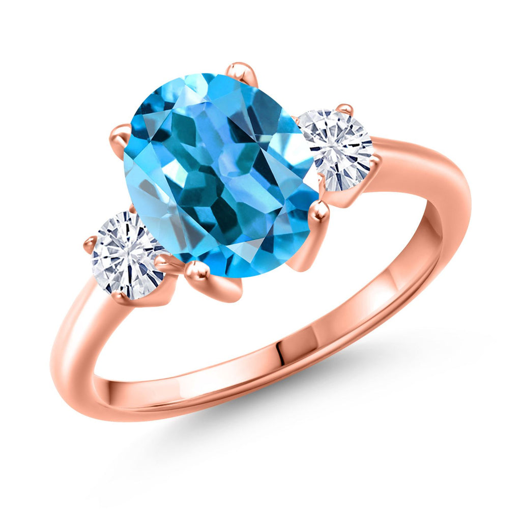 Swiss Blue Topaz - November_5_Ring in 925 Rose Gold Plated Silver