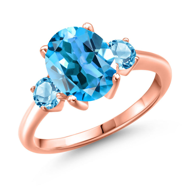 Swiss Blue Topaz - November_5_Ring in 925 Rose Gold Plated Silver
