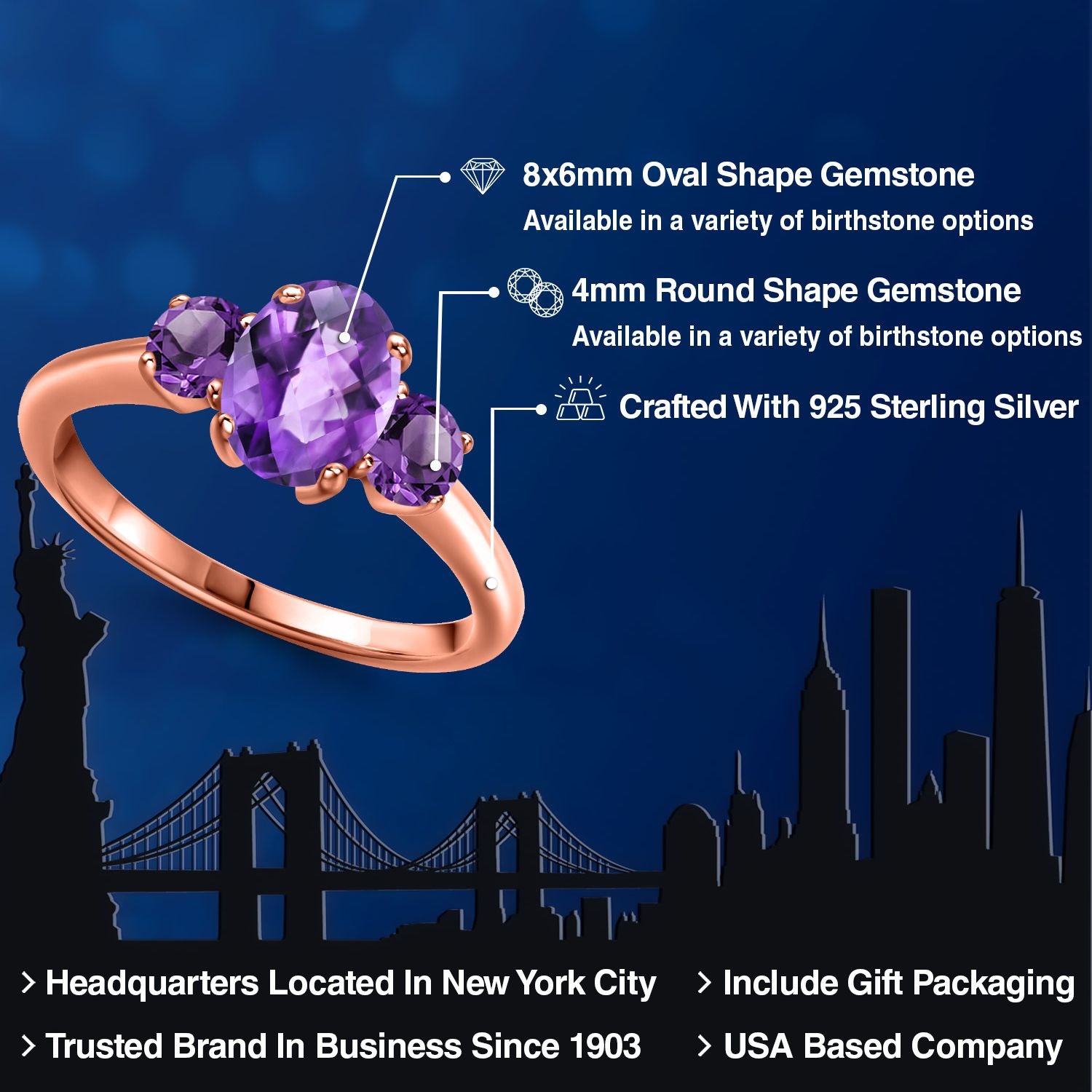 Amethyst_5_Ring in 925 Rose Gold Plated Silver