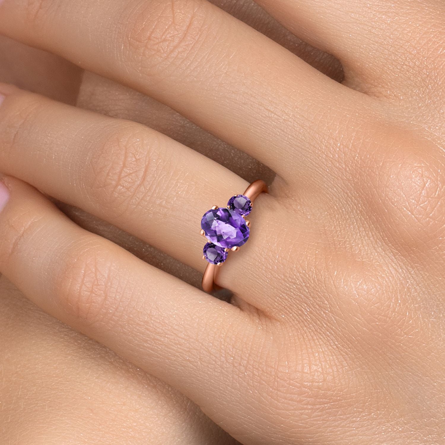 Amethyst_5_Ring in 925 Rose Gold Plated Silver