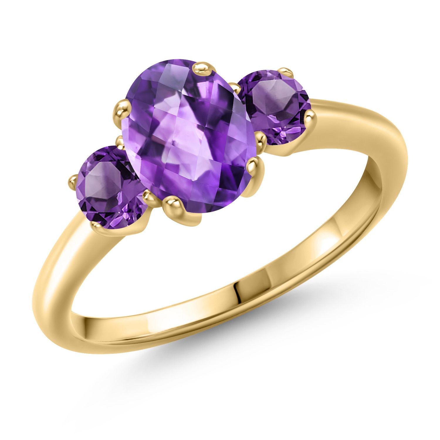Amethyst-Checkerboard - February_8_Ring in 925 Yellow Gold Plated Silver