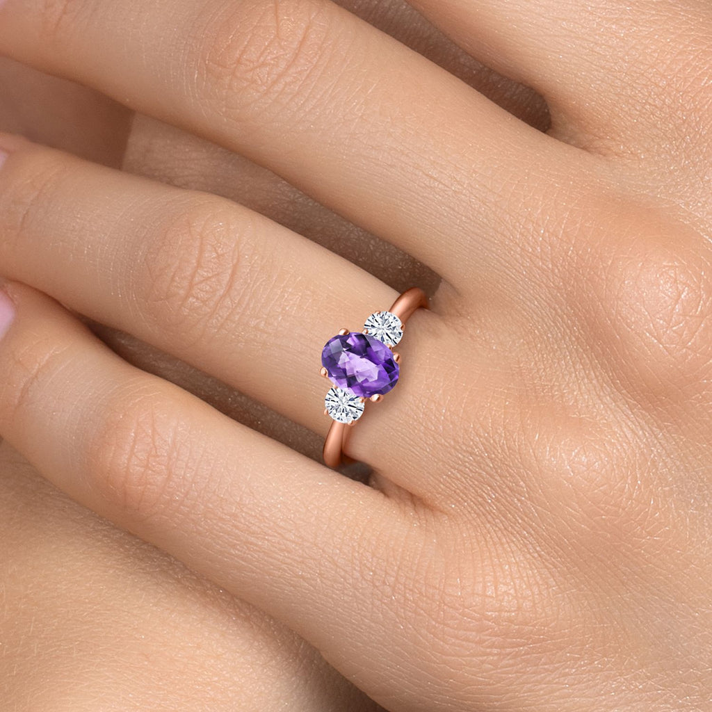 Amethyst and Moissanite_5_Ring in 925 Rose Gold Plated Silver