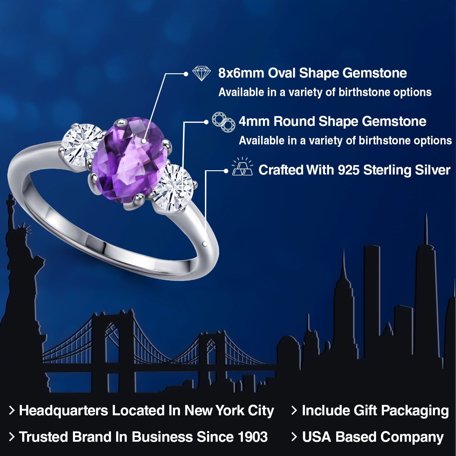 Amethyst and Moissanite_5_Ring in 925 Sterling Silver