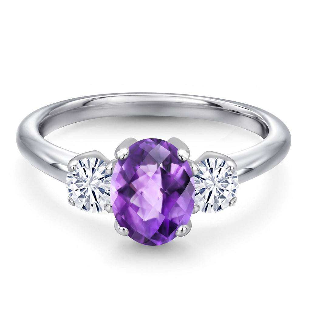Amethyst and Moissanite_5_Ring in 925 Sterling Silver