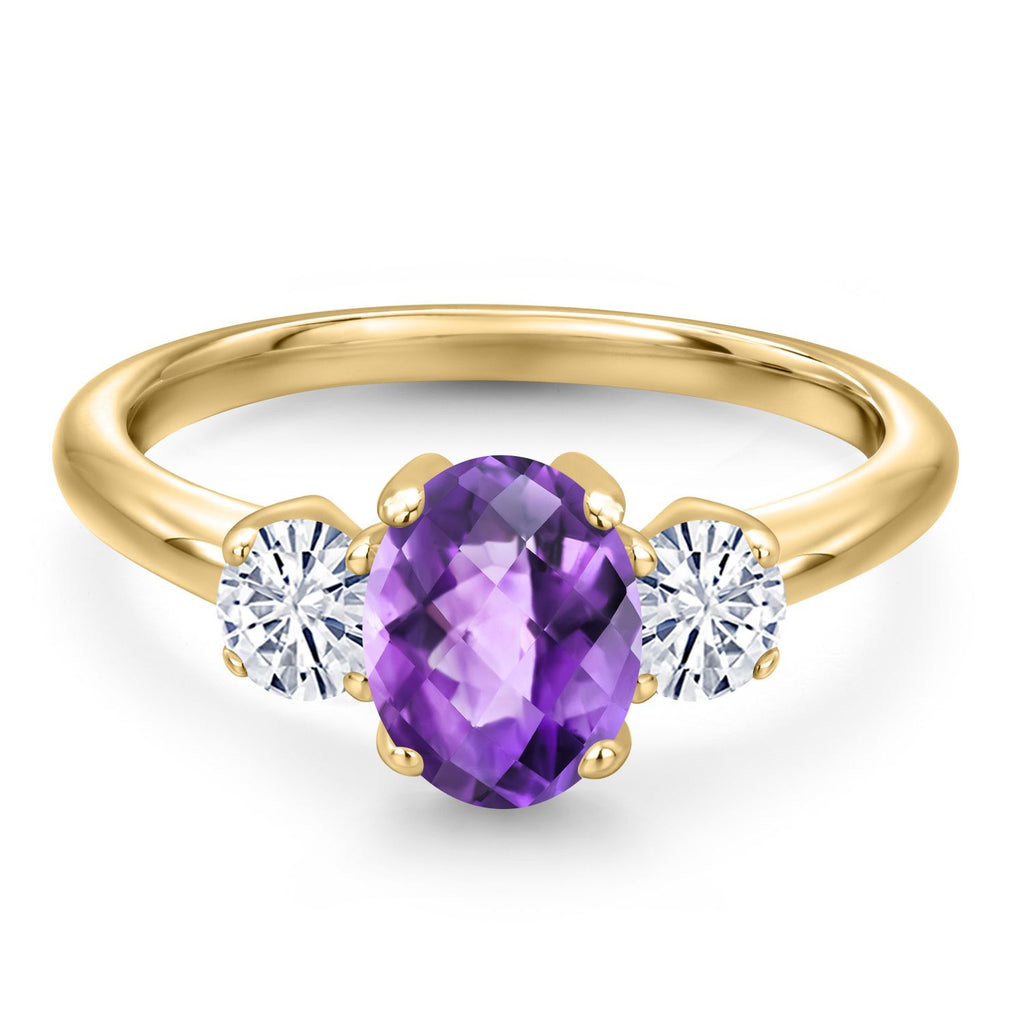 Amethyst and Moissanite_5_Ring in 925 Yellow Gold Plated Silver