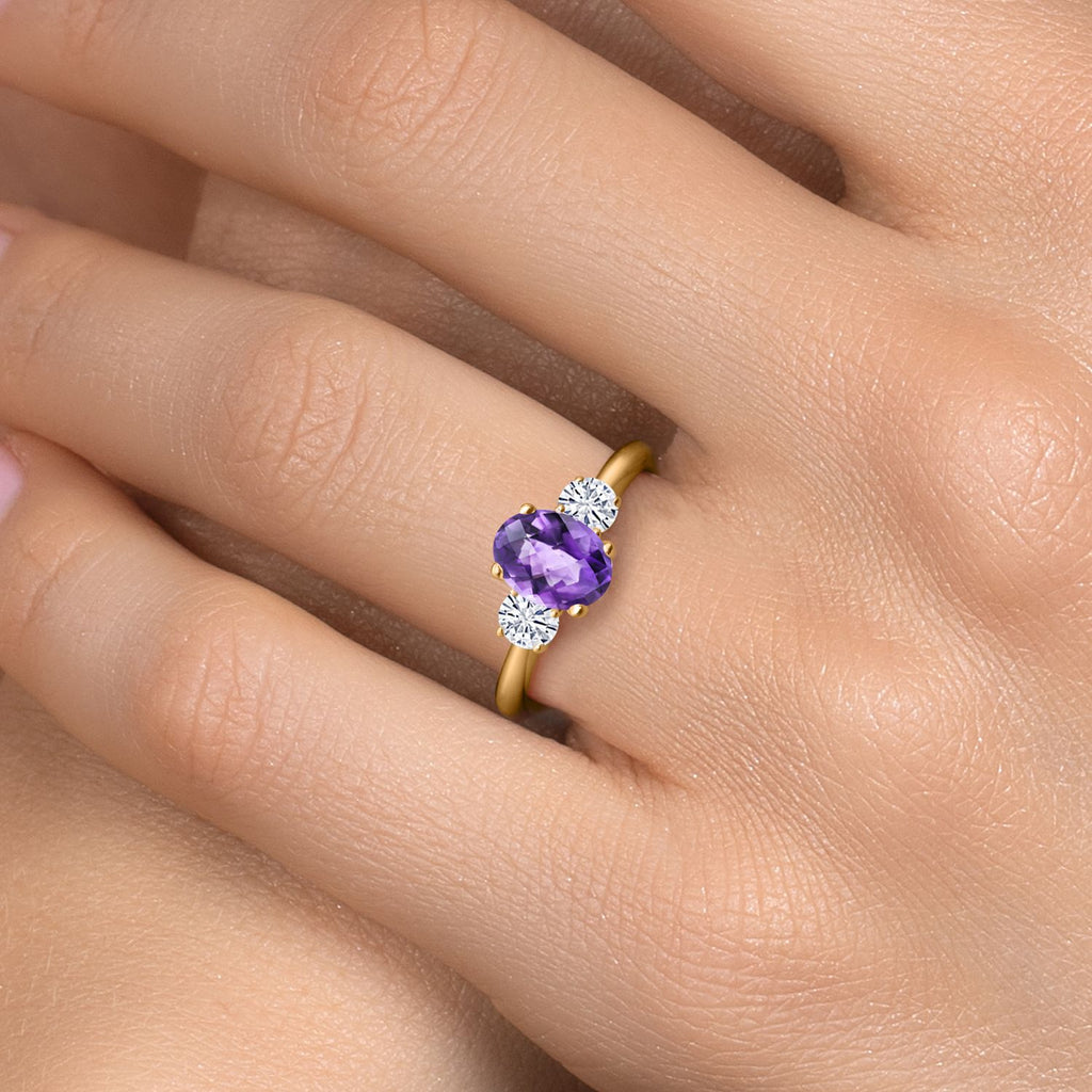 Amethyst and Moissanite_5_Ring in 925 Yellow Gold Plated Silver
