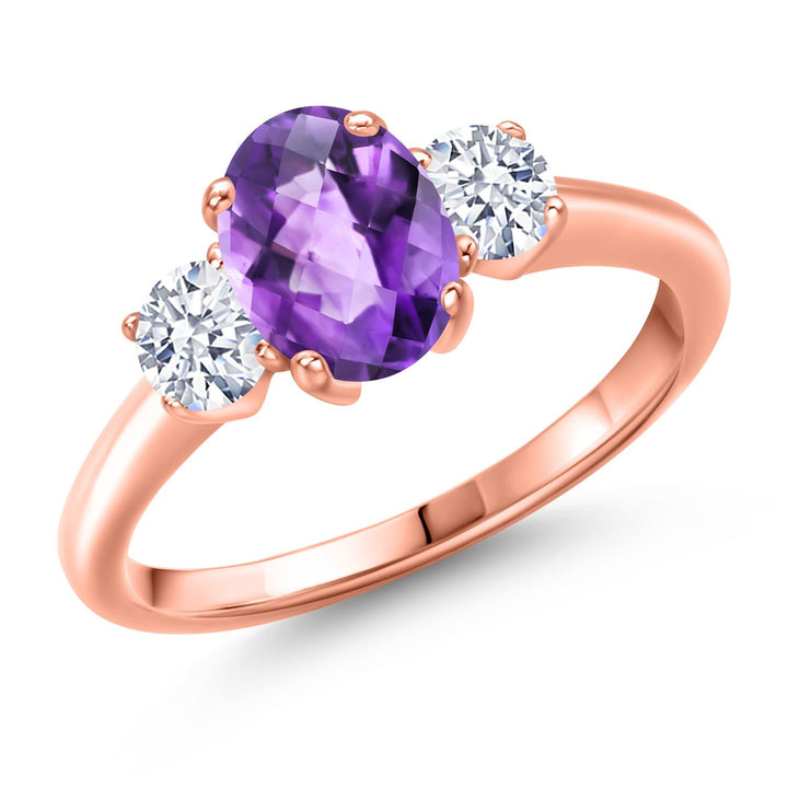 Amethyst and Zirconia_5_Ring in 925 Rose Gold Plated Silver