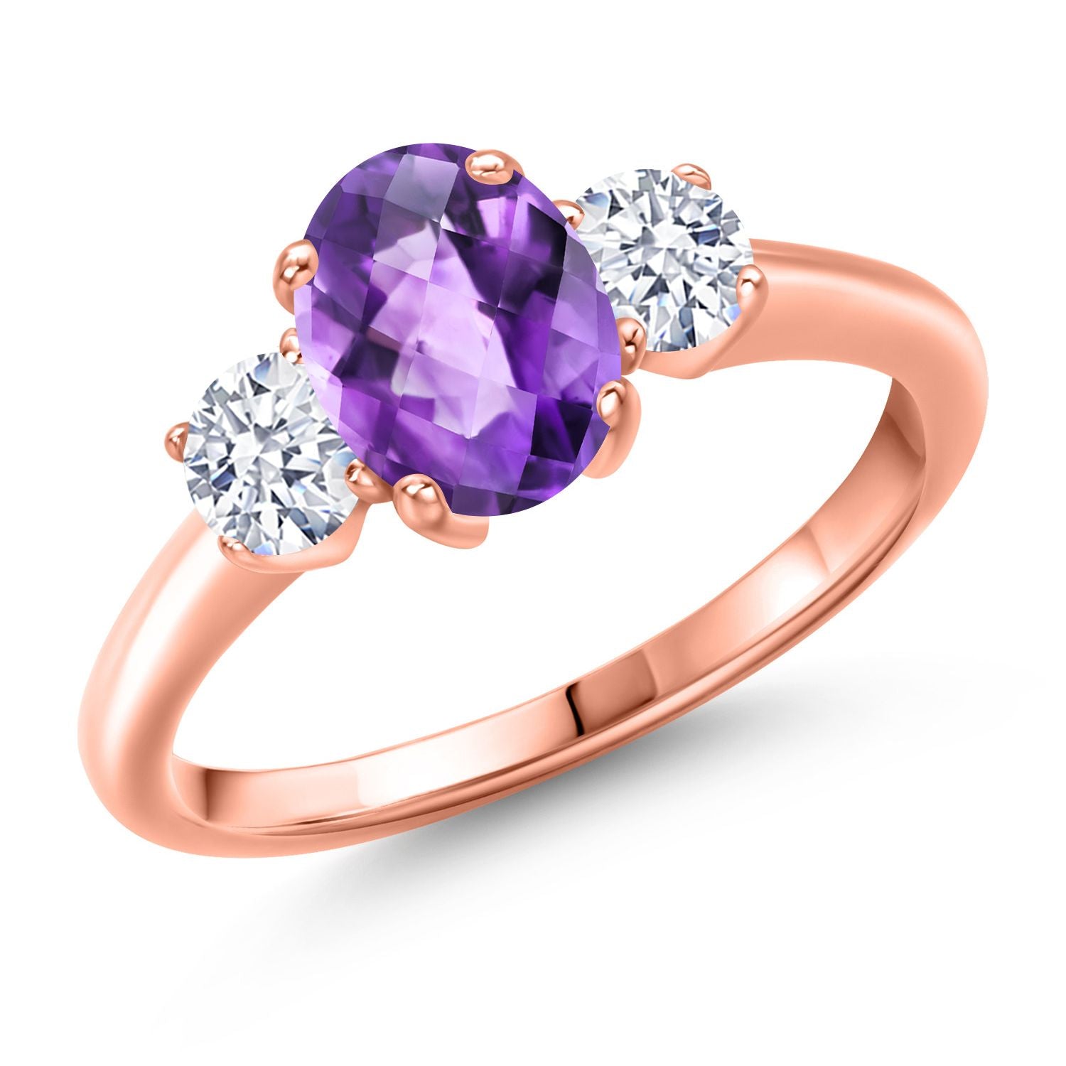 Amethyst-Checkerboard - February_8_Ring in 925 Rose Gold Plated Silver
