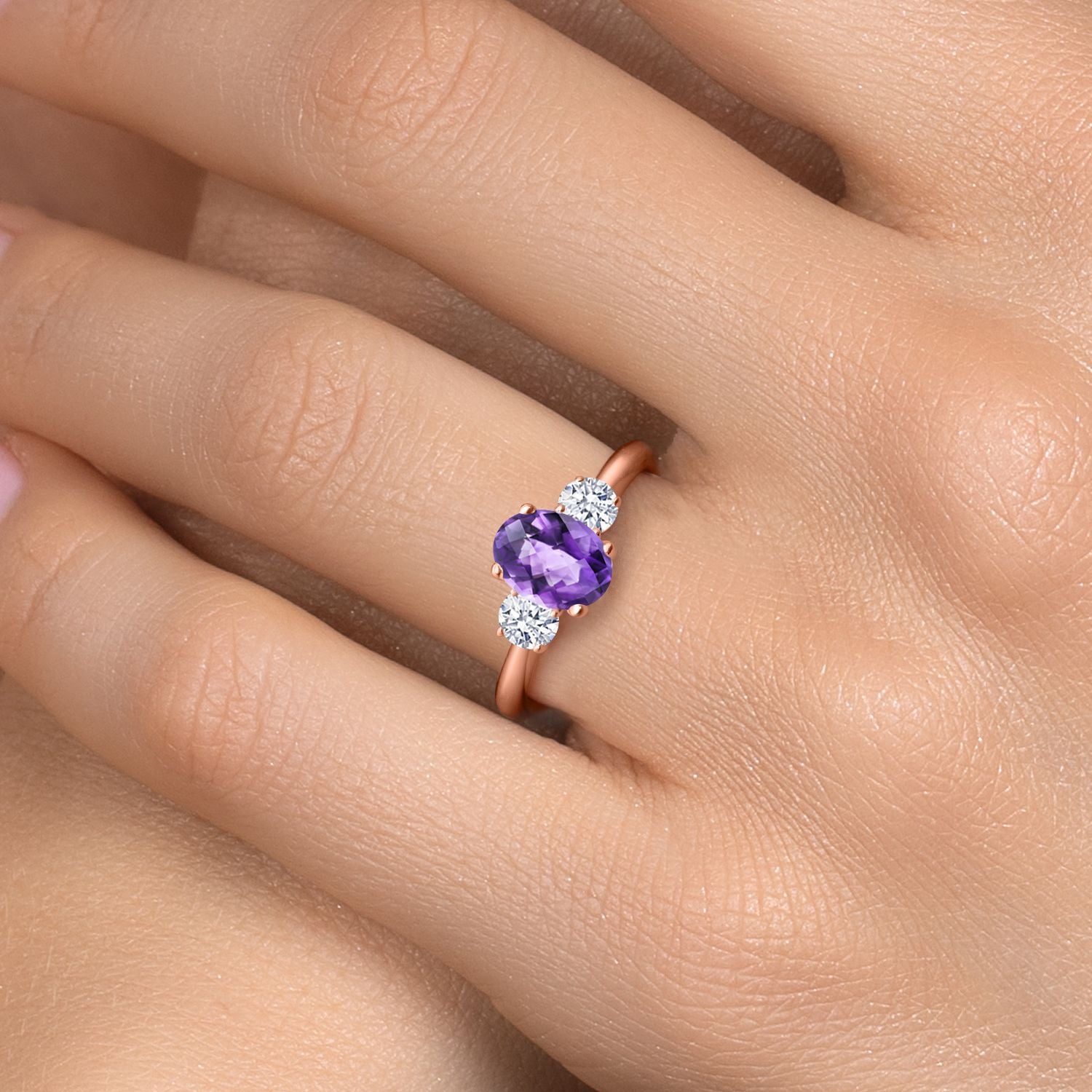 Amethyst and Zirconia_5_Ring in 925 Rose Gold Plated Silver