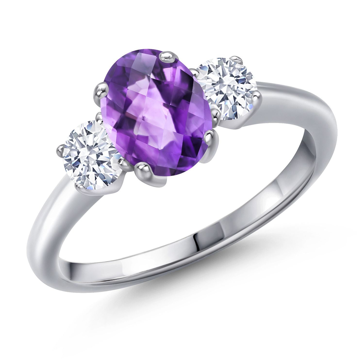 Amethyst-Checkerboard - February_7_Ring in 925 Sterling Silver