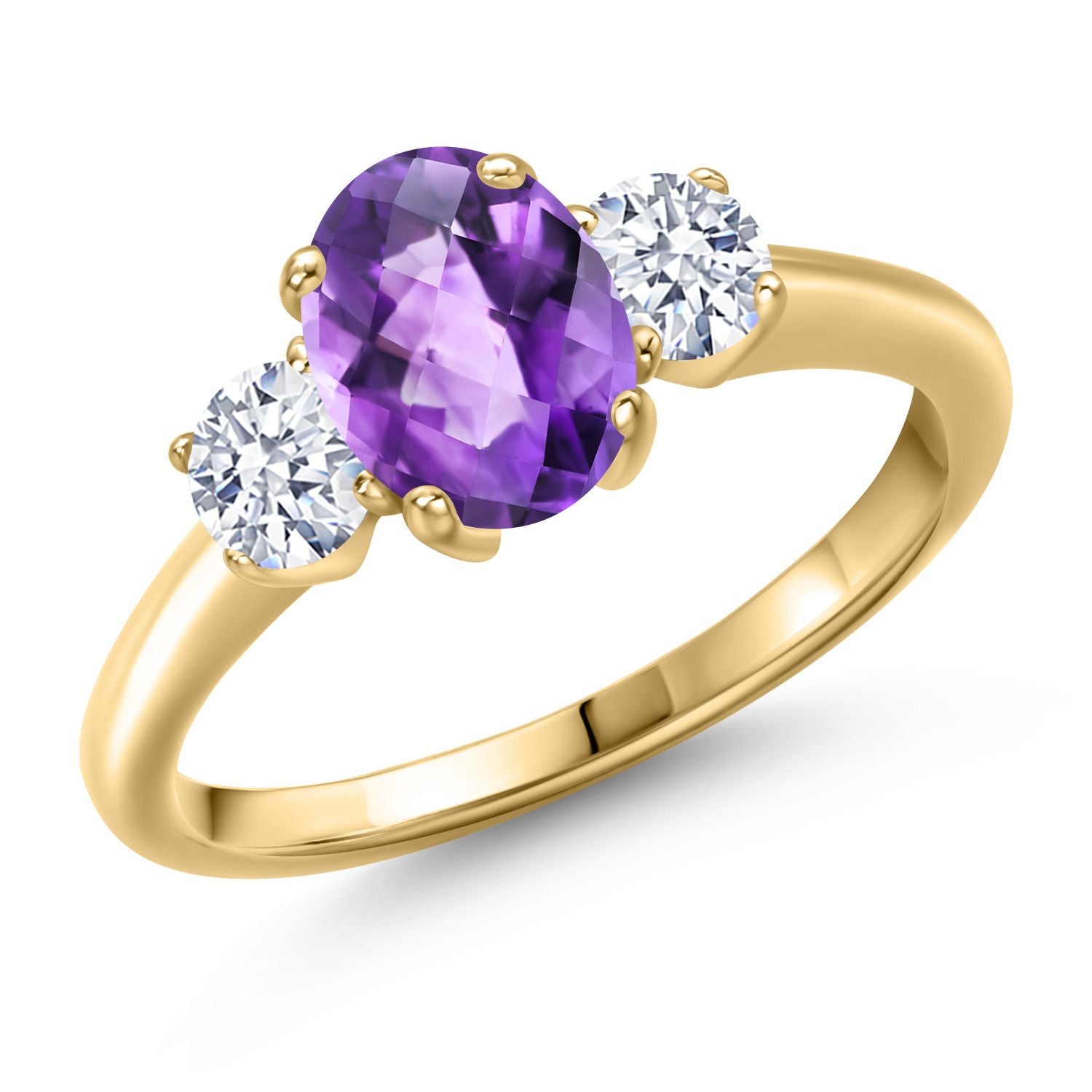 Amethyst-Checkerboard - February_8_Ring in 925 Yellow Gold Plated Silver