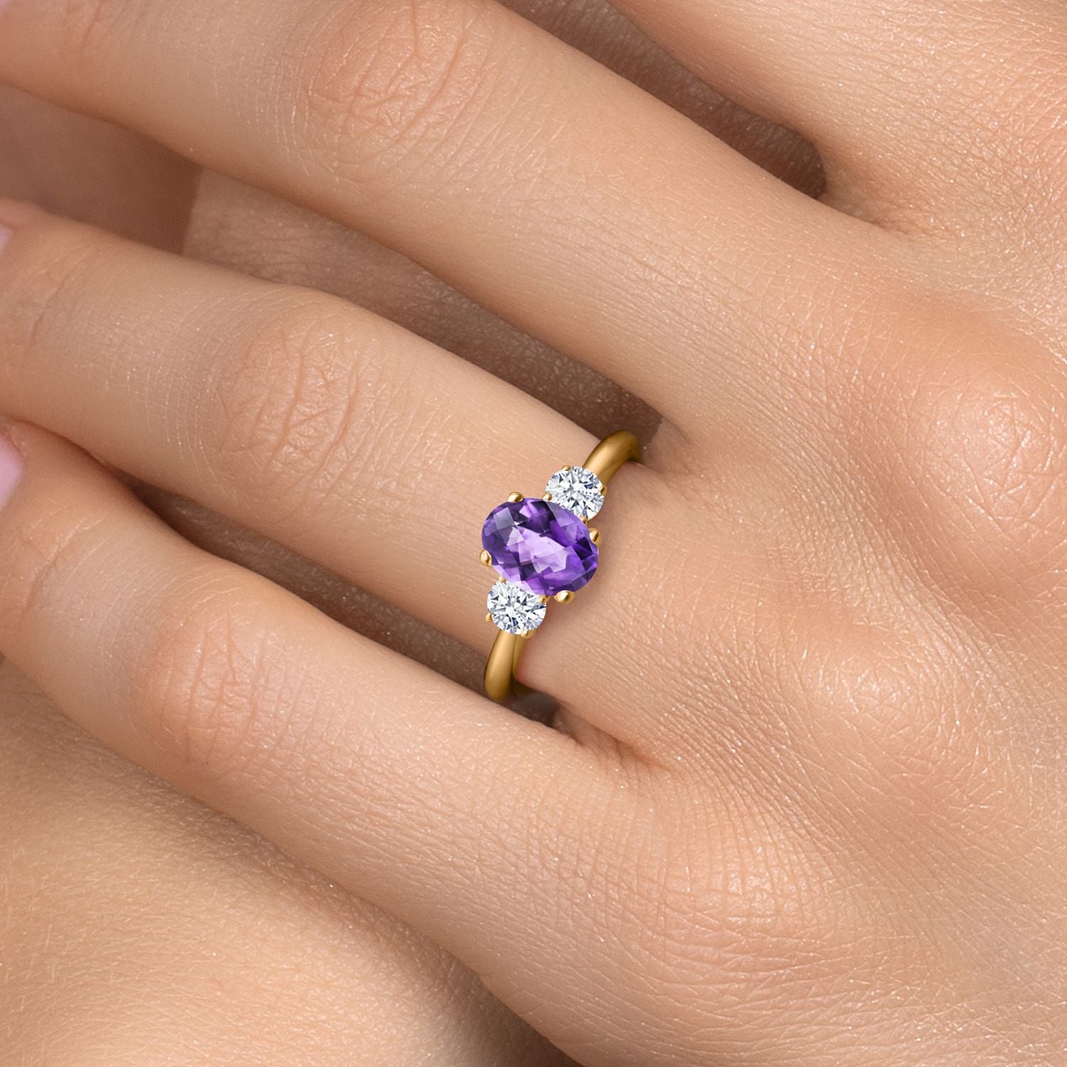 Amethyst and Zirconia_5_Ring in 925 Yellow Gold Plated Silver