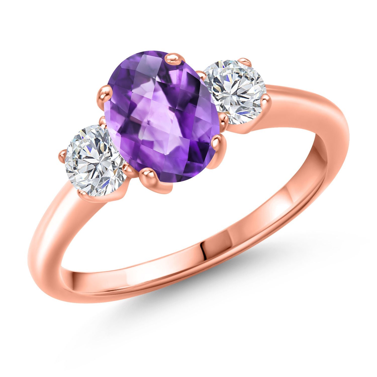 Amethyst and Lab Grown Diamond_5_Ring in 925 Rose Gold Plated Silver