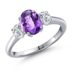 Amethyst and Lab Grown Diamond_5_Ring in 925 Sterling Silver