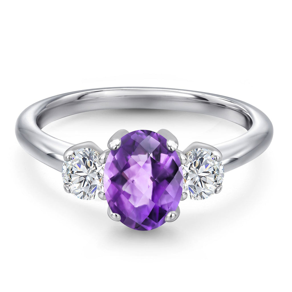 Amethyst and Lab Grown Diamond_5_Ring in 925 Sterling Silver