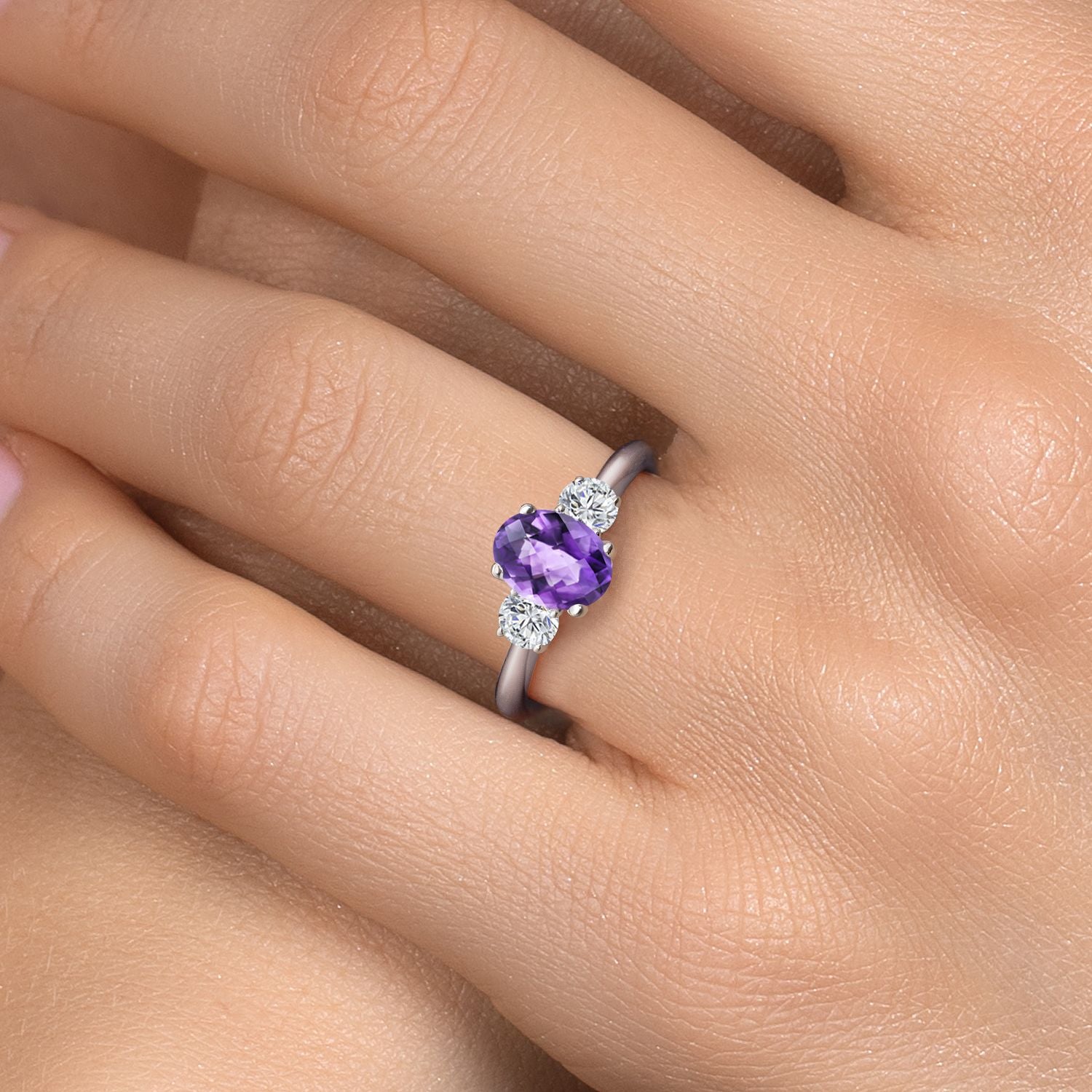 Amethyst and Lab Grown Diamond_5_Ring in 925 Sterling Silver
