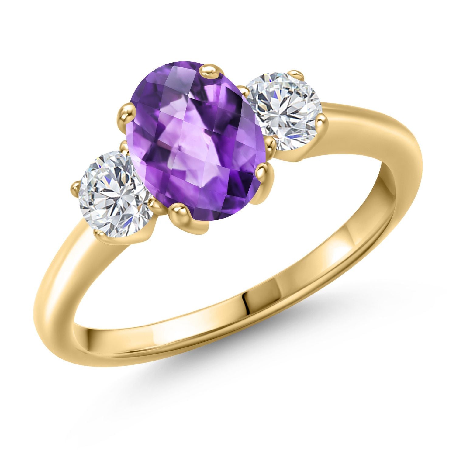 Amethyst-Checkerboard - February_7_Ring in 925 Yellow Gold Plated Silver