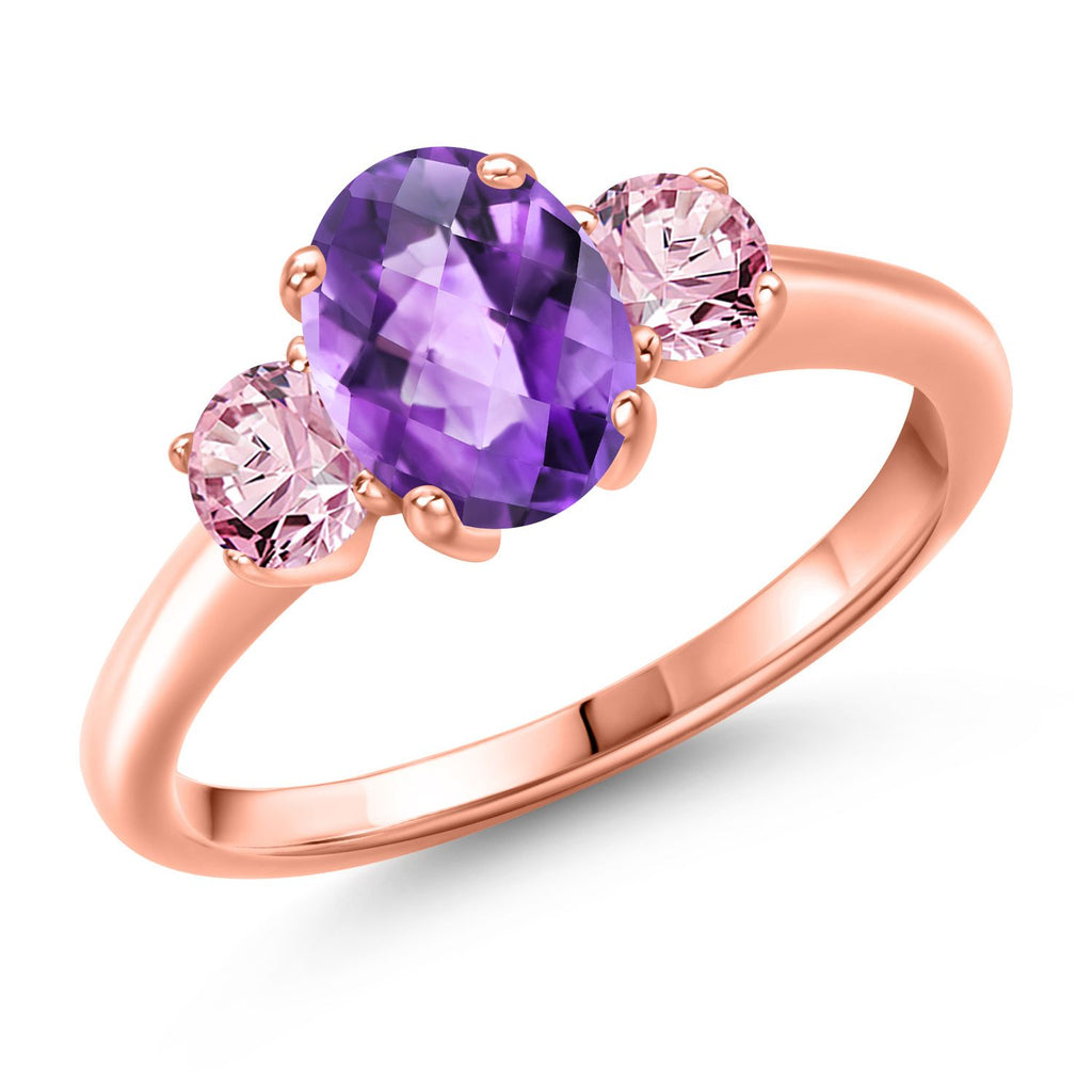 Amethyst and Lab Grown Diamond_5_Ring in 925 Rose Gold Plated Silver