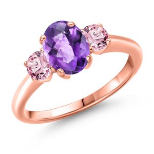Amethyst and Lab Grown Diamond_5_Ring in 925 Rose Gold Plated Silver