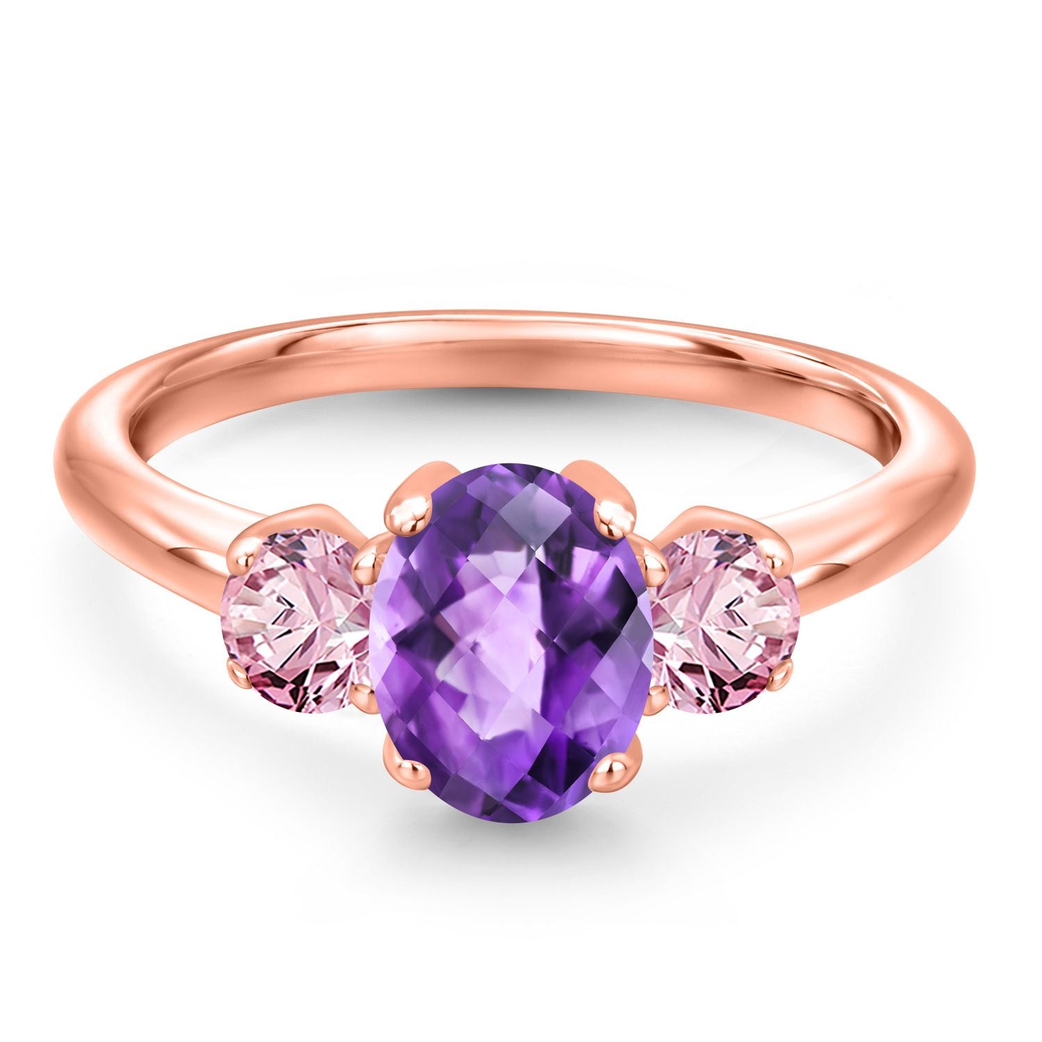 Amethyst and Lab Grown Diamond_5_Ring in 925 Rose Gold Plated Silver