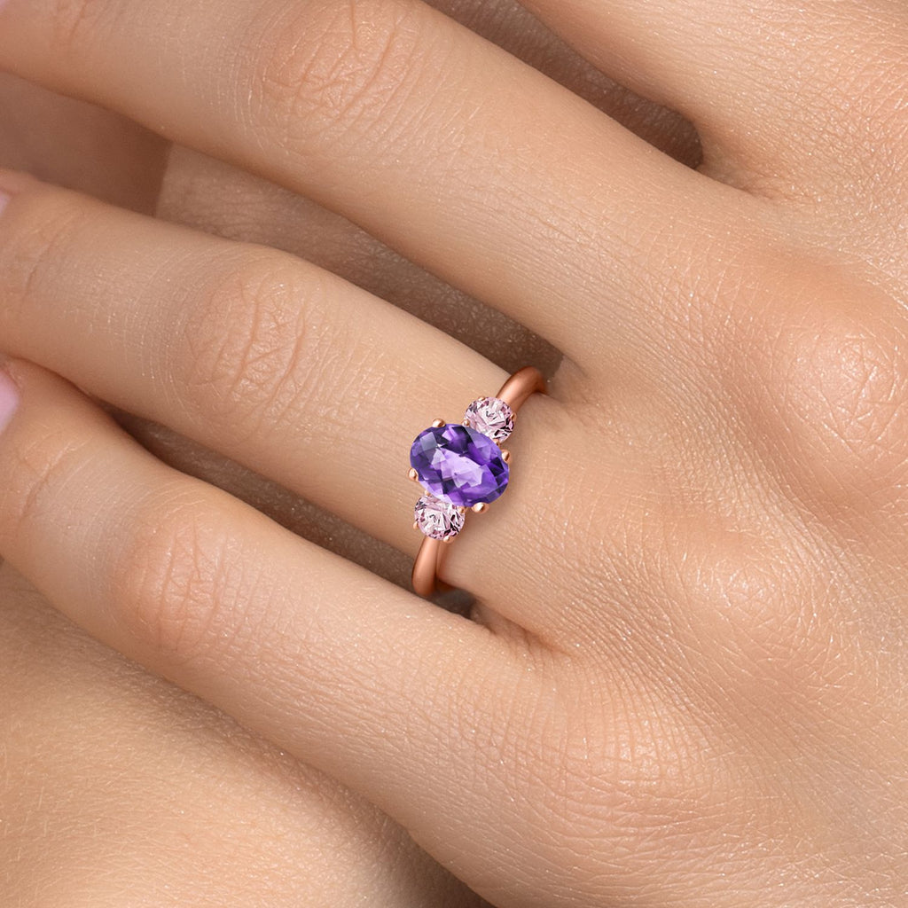 Amethyst and Lab Grown Diamond_5_Ring in 925 Rose Gold Plated Silver