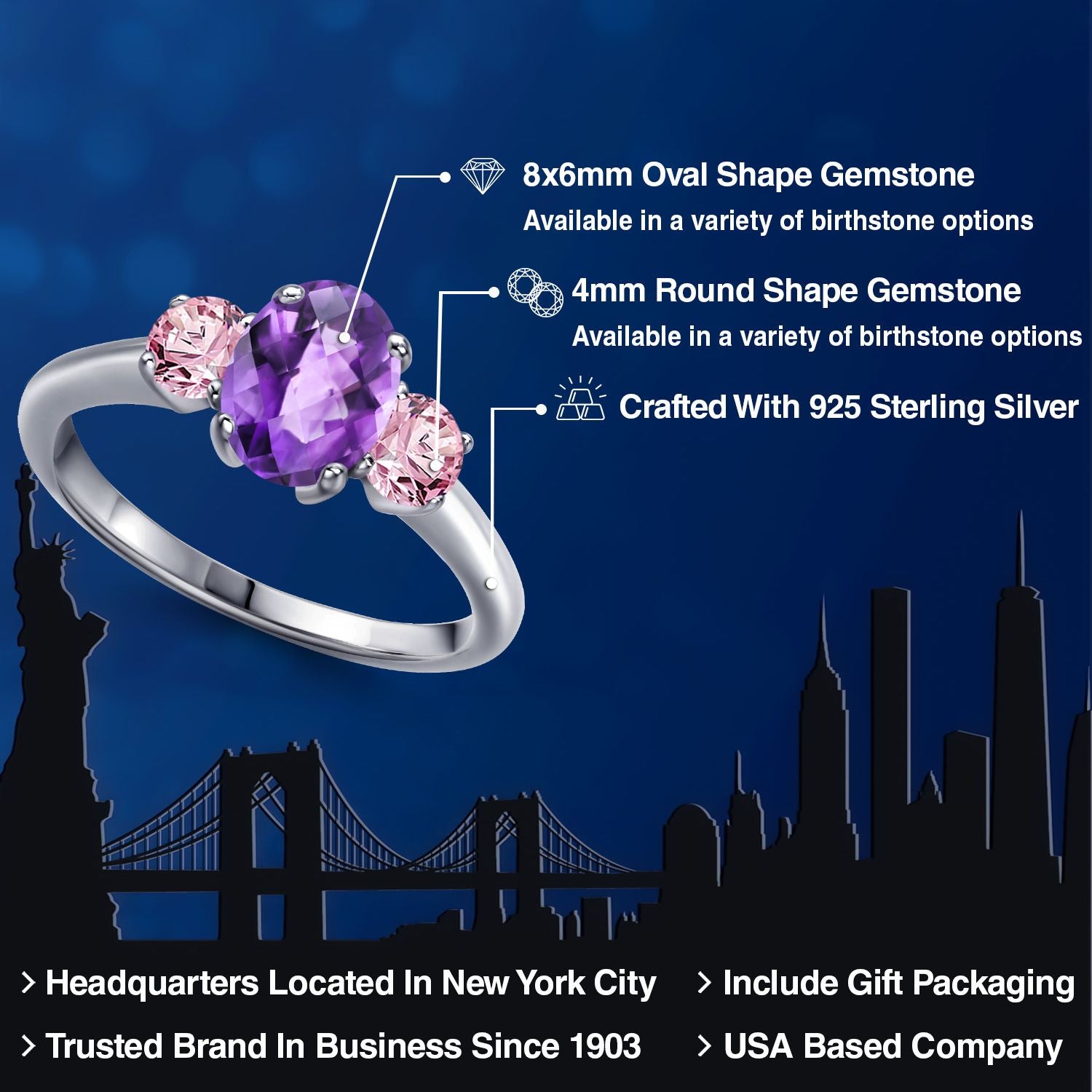 Amethyst and Lab Grown Diamond_5_Ring in 925 Sterling Silver