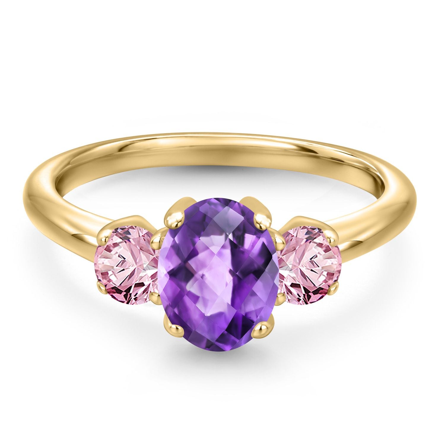 Amethyst and Lab Grown Diamond_5_Ring in 925 Yellow Gold Plated Silver
