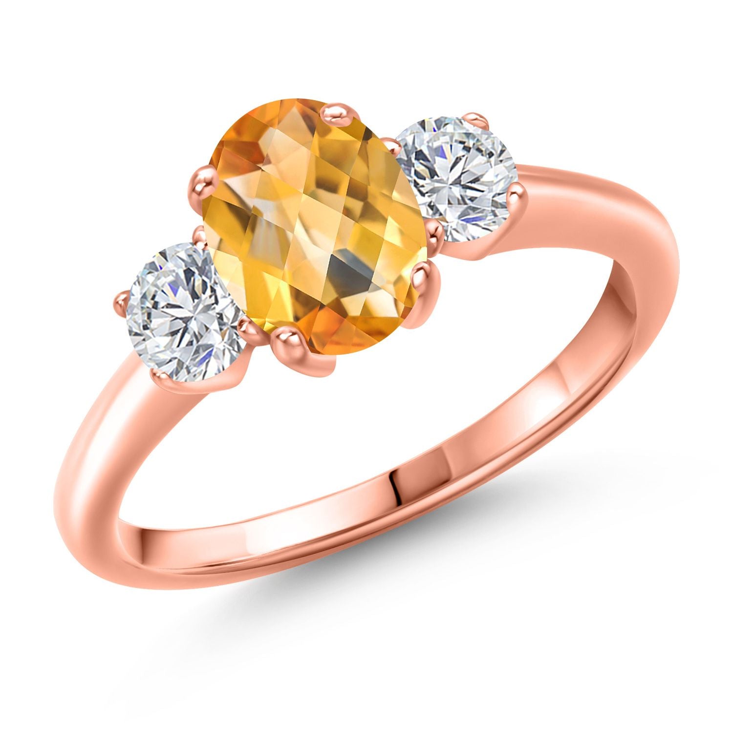 Citrine-Checkerboard - November_6_Ring in 925 Rose Gold Plated Silver