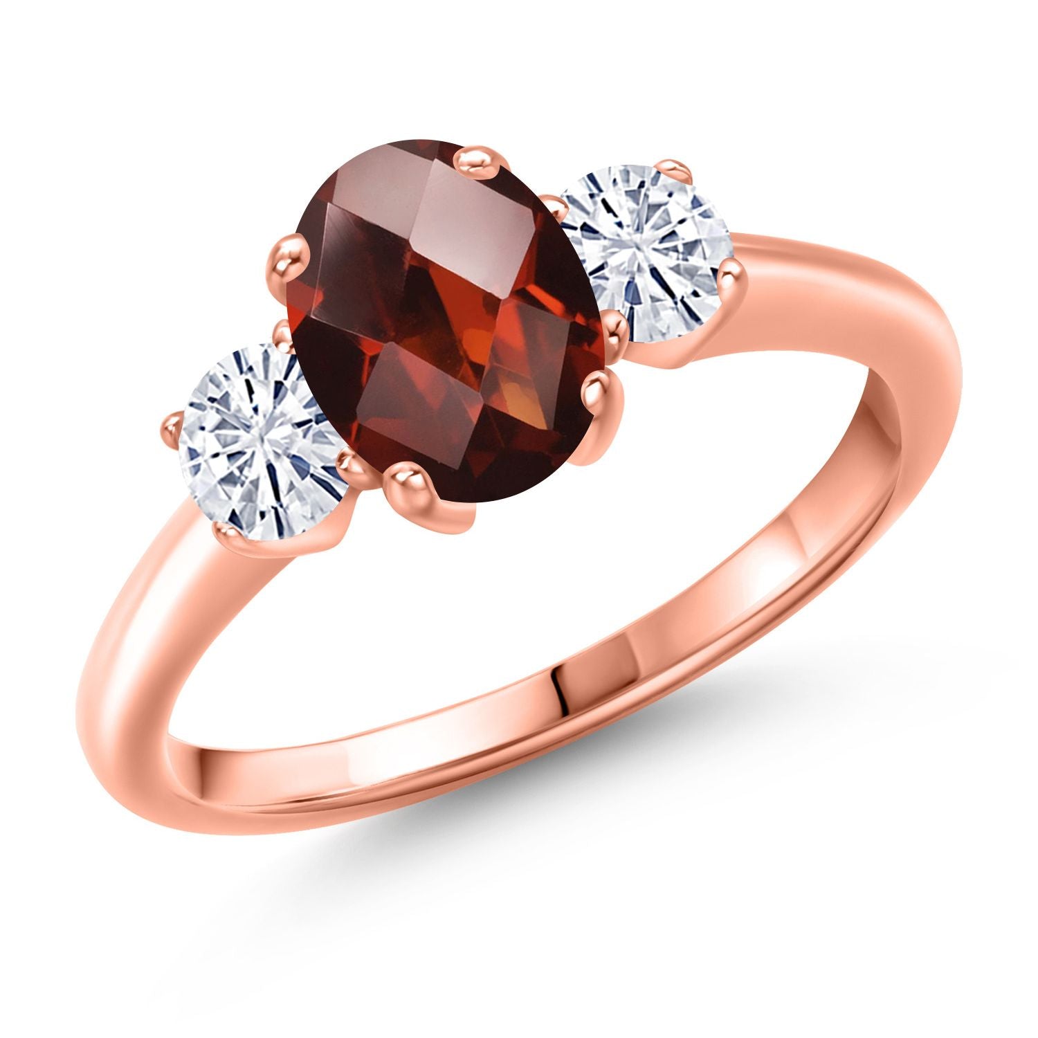 Garnet-Checkerboard - January_7_Ring in 925 Rose Gold Plated Silver