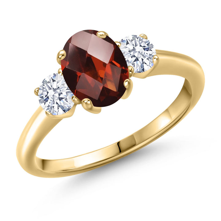 Garnet-Checkerboard - January_5_Ring in 925 Yellow Gold Plated Silver