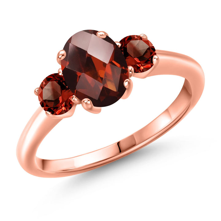 Garnet-Checkerboard - January_5_Ring in 925 Rose Gold Plated Silver