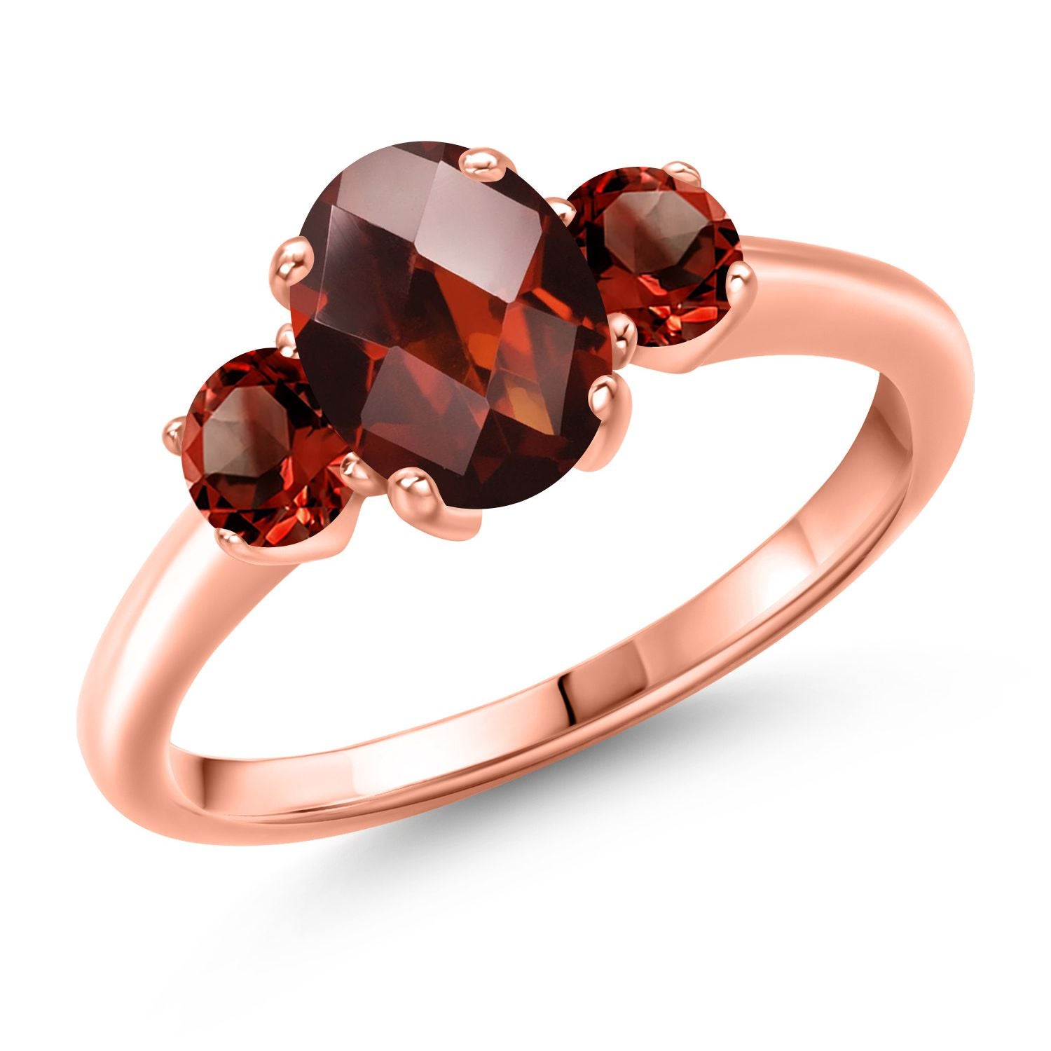 Garnet-Checkerboard - January_8_Ring in 925 Rose Gold Plated Silver