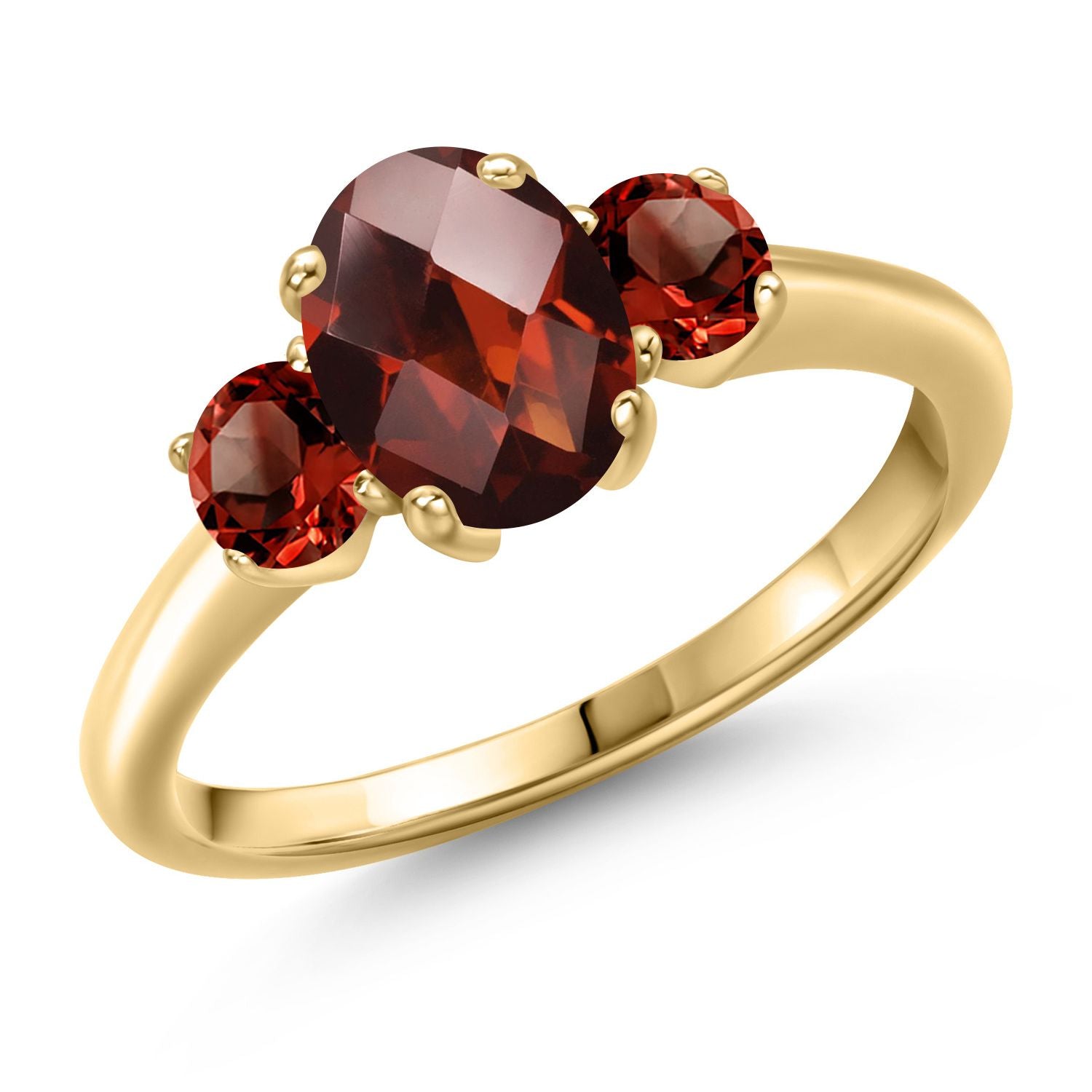 Garnet-Checkerboard - January_5_Ring in 925 Yellow Gold Plated Silver