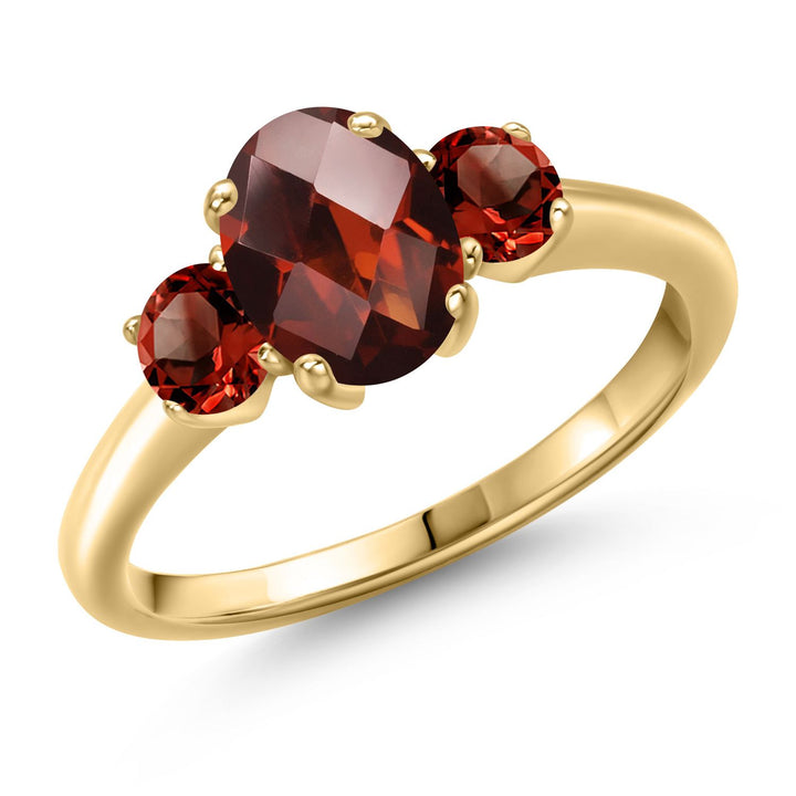 Garnet-Checkerboard - January_5_Ring in 925 Yellow Gold Plated Silver