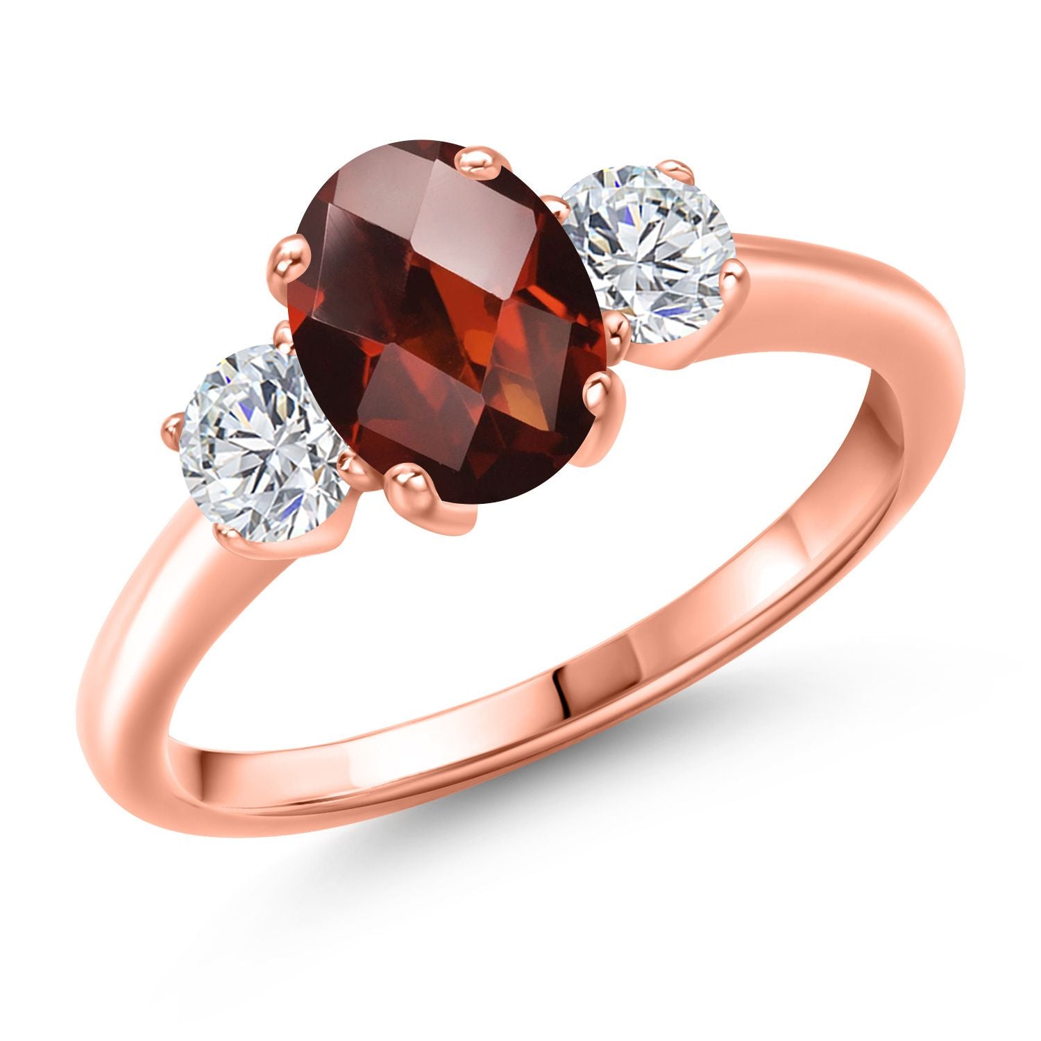 Garnet-Checkerboard - January_9_Ring in 925 Rose Gold Plated Silver