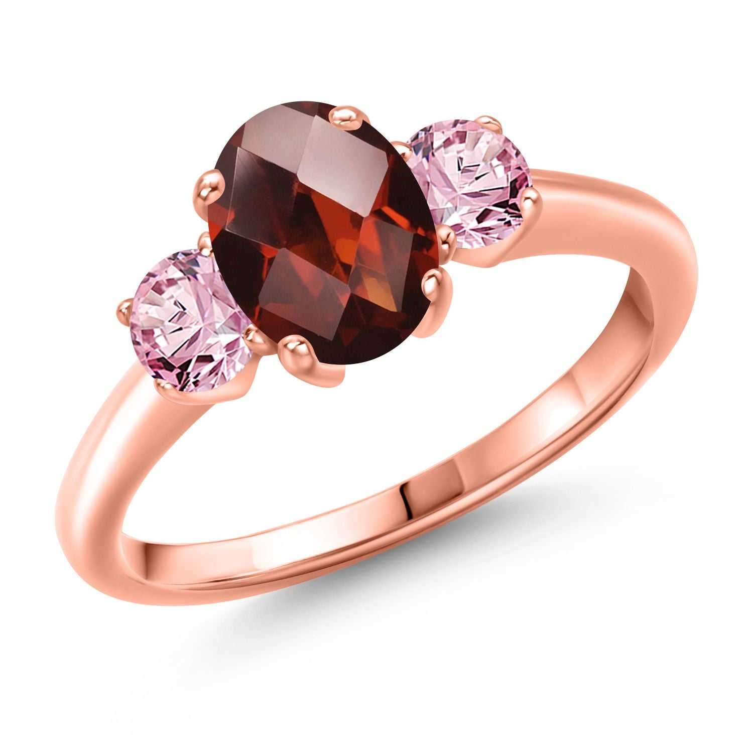 Garnet-Checkerboard - January_8_Ring in 925 Rose Gold Plated Silver