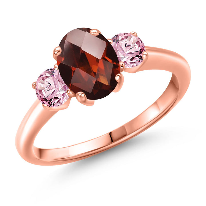 Garnet-Checkerboard - January_5_Ring in 925 Rose Gold Plated Silver