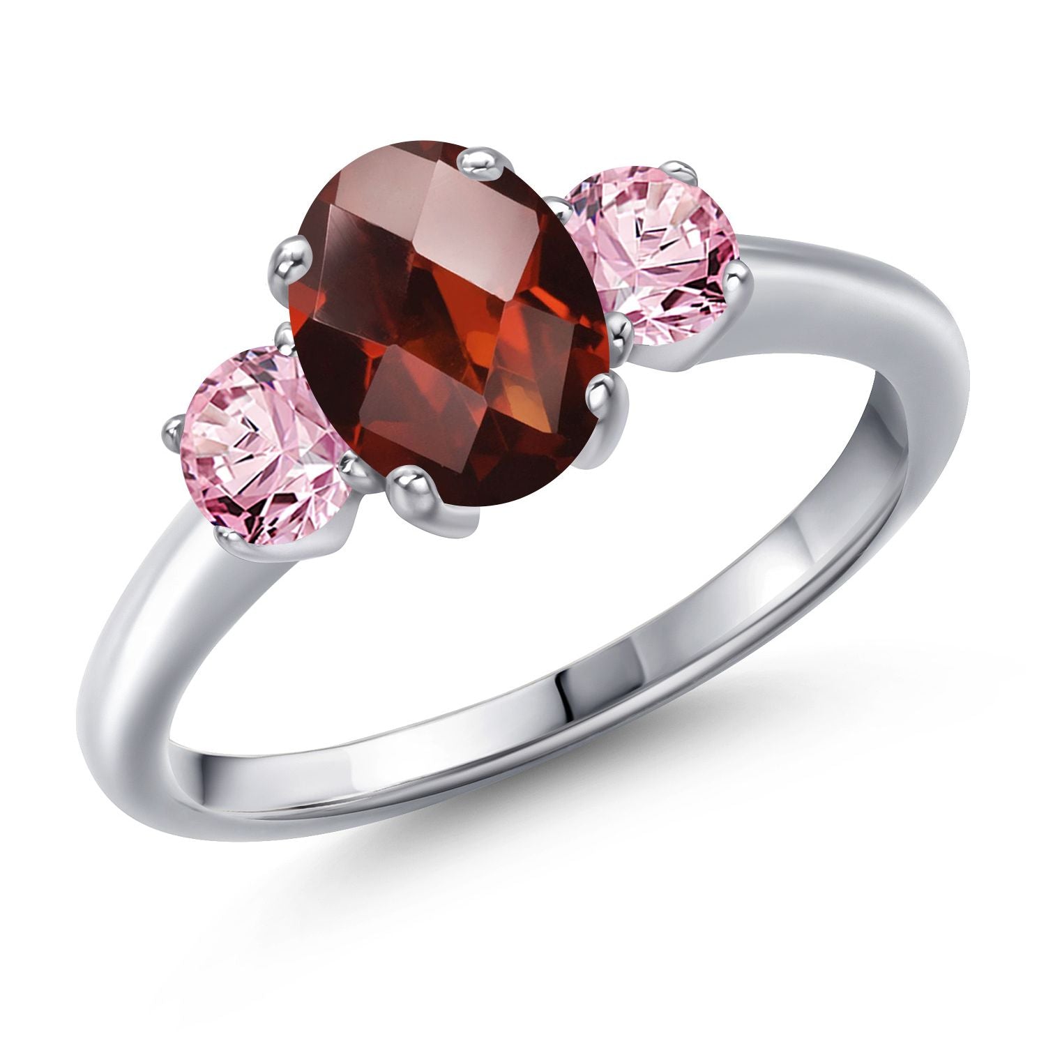 Garnet-Checkerboard - January_6_Ring in 925 Sterling Silver