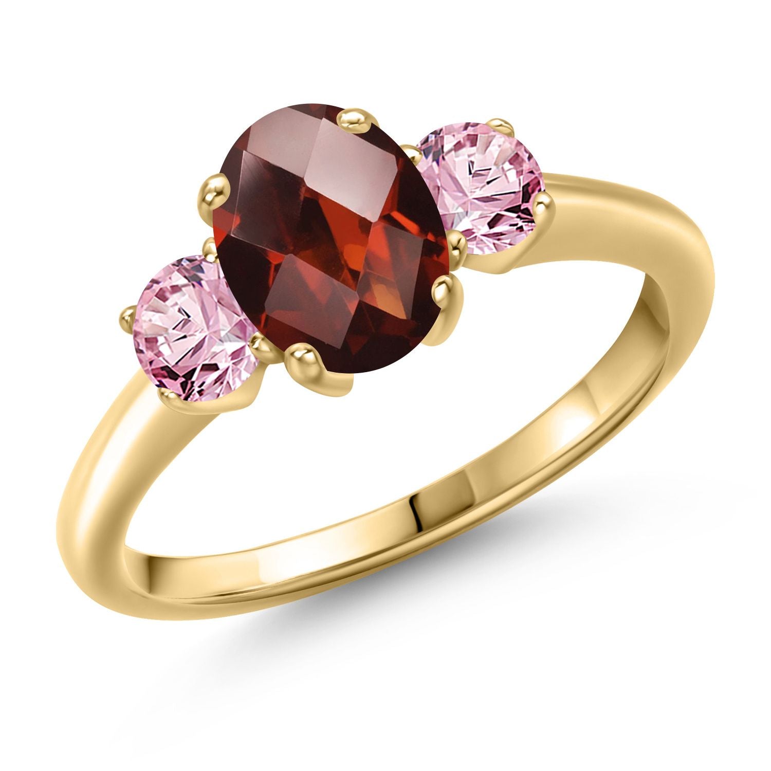 Garnet-Checkerboard - January_6_Ring in 925 Yellow Gold Plated Silver