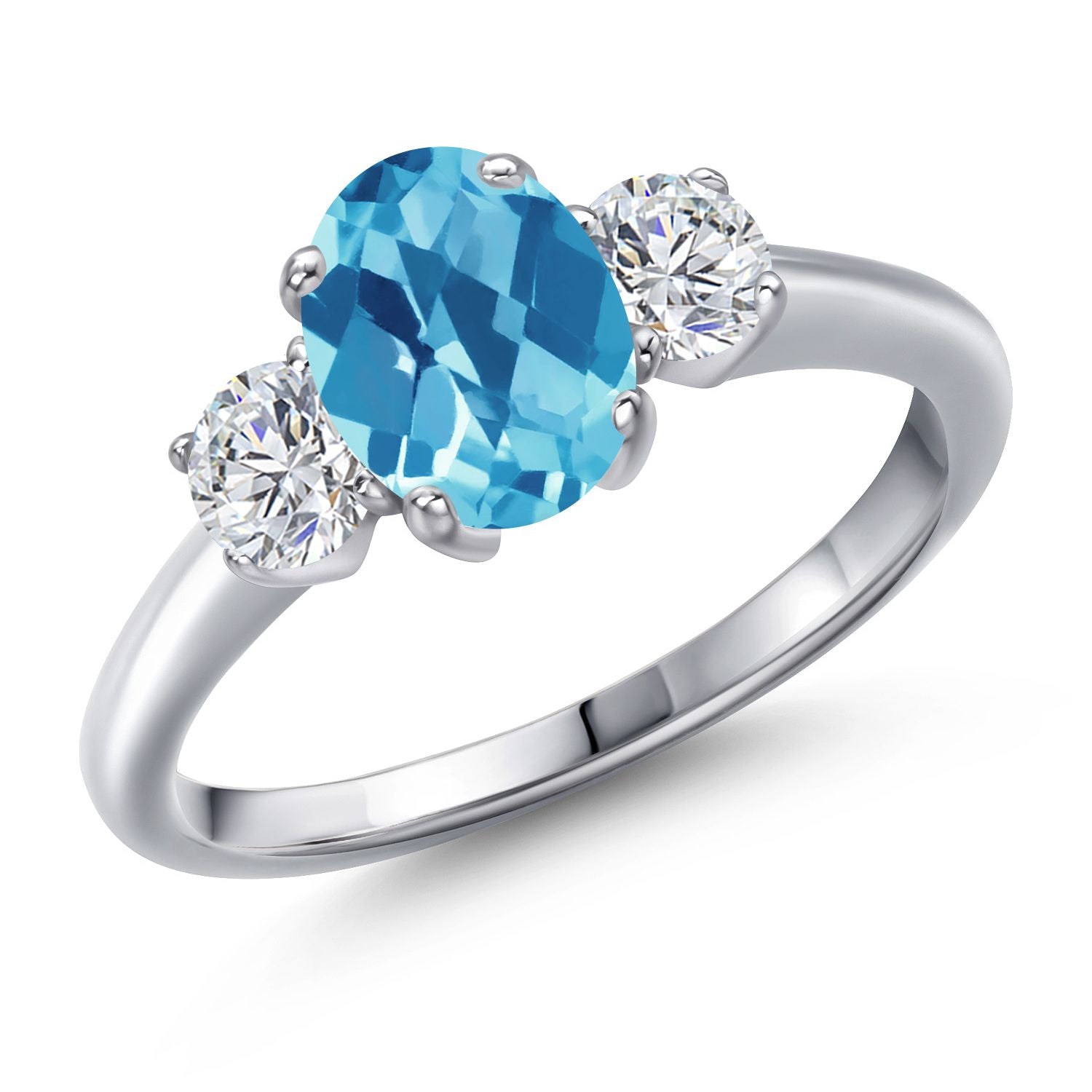 Swiss Blue Topaz-Checkerboard - November_8_Ring in 925 Sterling Silver