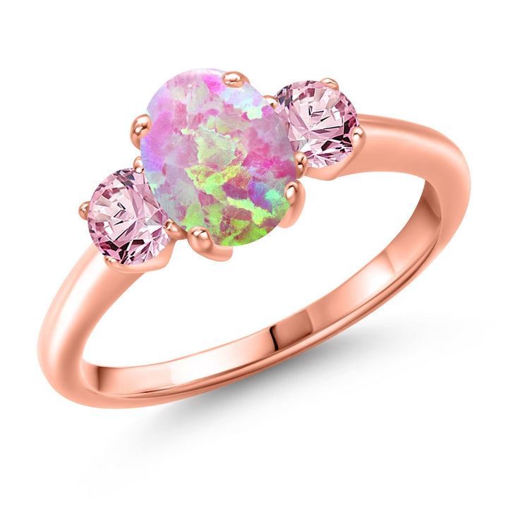 Pink Simulated Opal-Cabochon - October_5_Ring in 925 Rose Gold Plated Silver