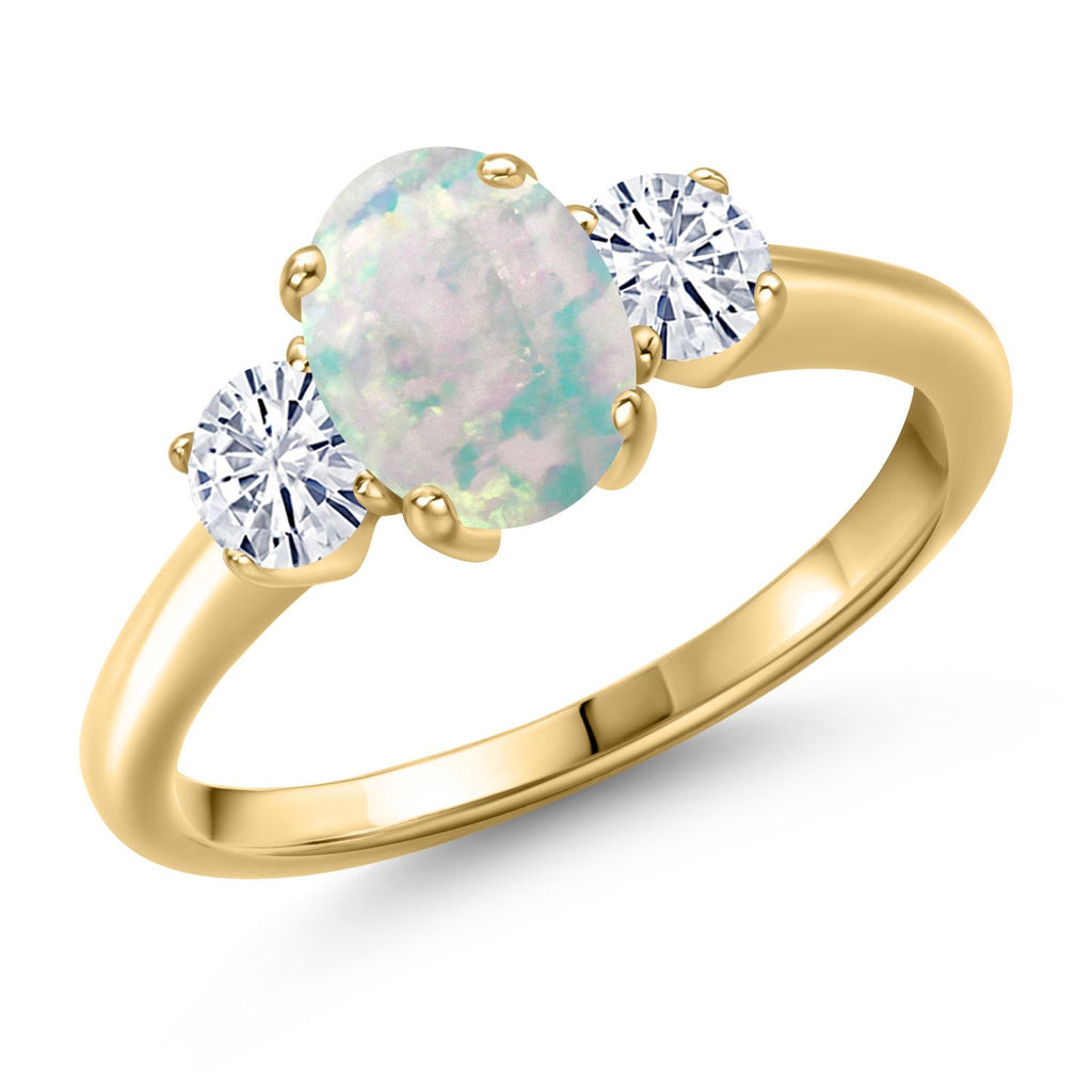White Simulated Opal-Cabochon - October_9_Ring in 925 Yellow Gold Plated Silver