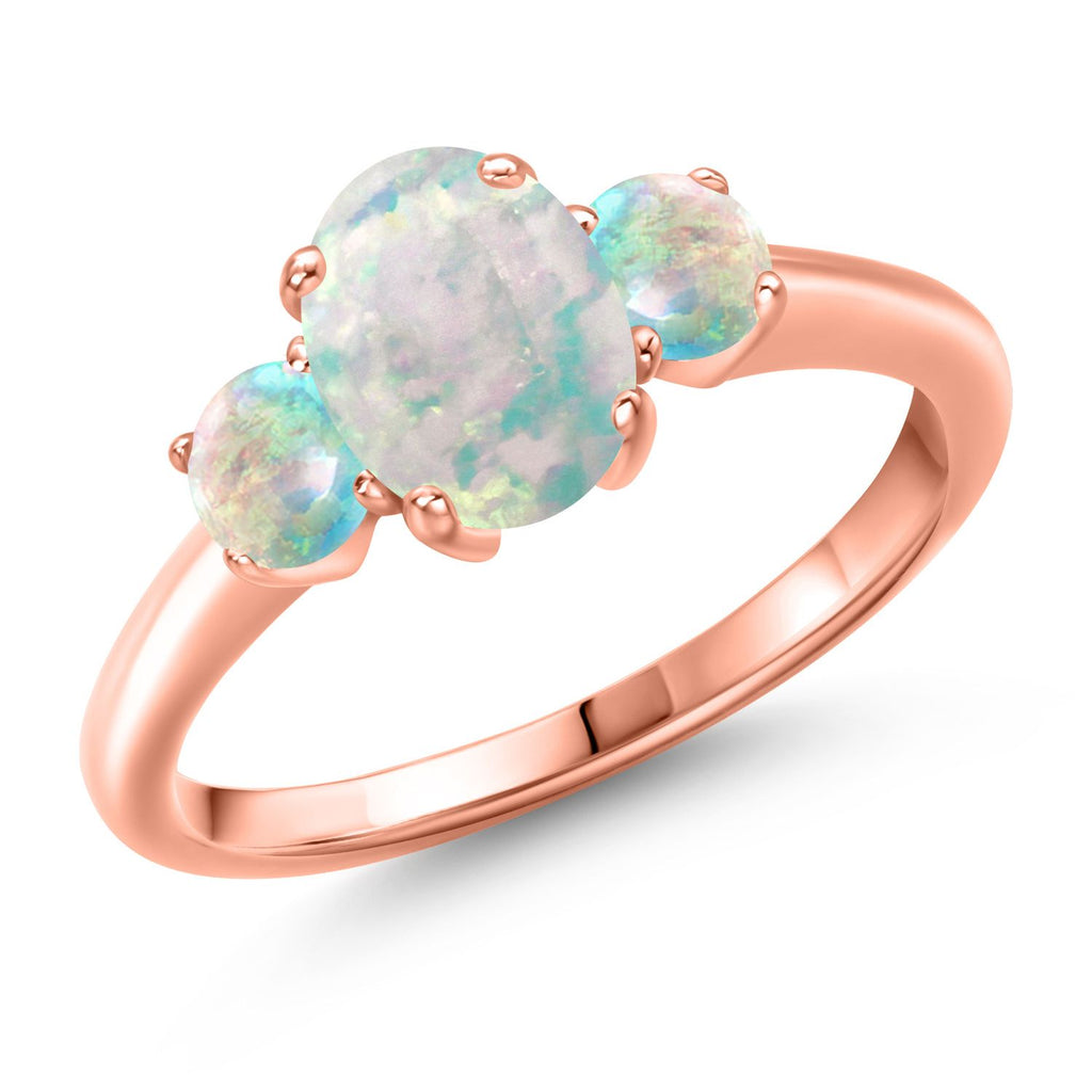 White Simulated Opal-Cabochon - October_5_Ring in 925 Rose Gold Plated Silver