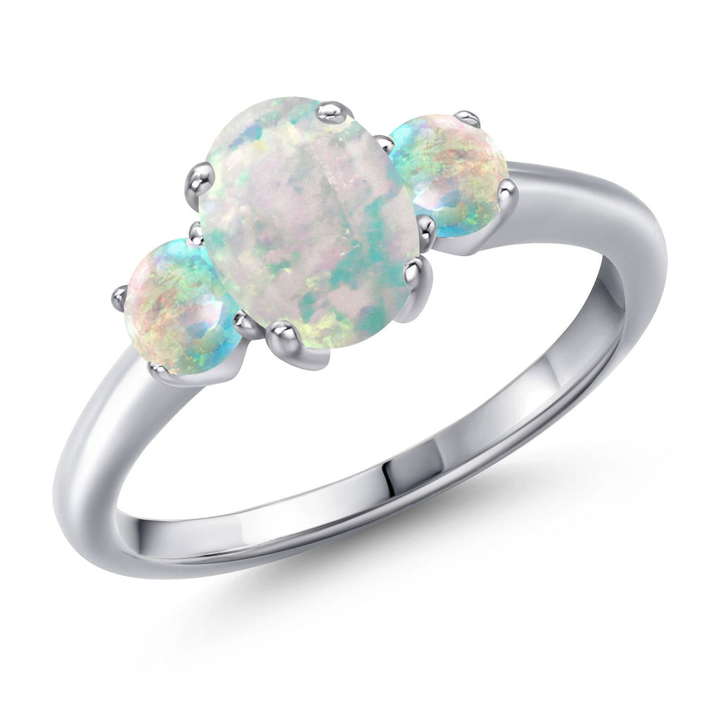 White Simulated Opal-Cabochon - October_9_Ring in 925 Sterling Silver