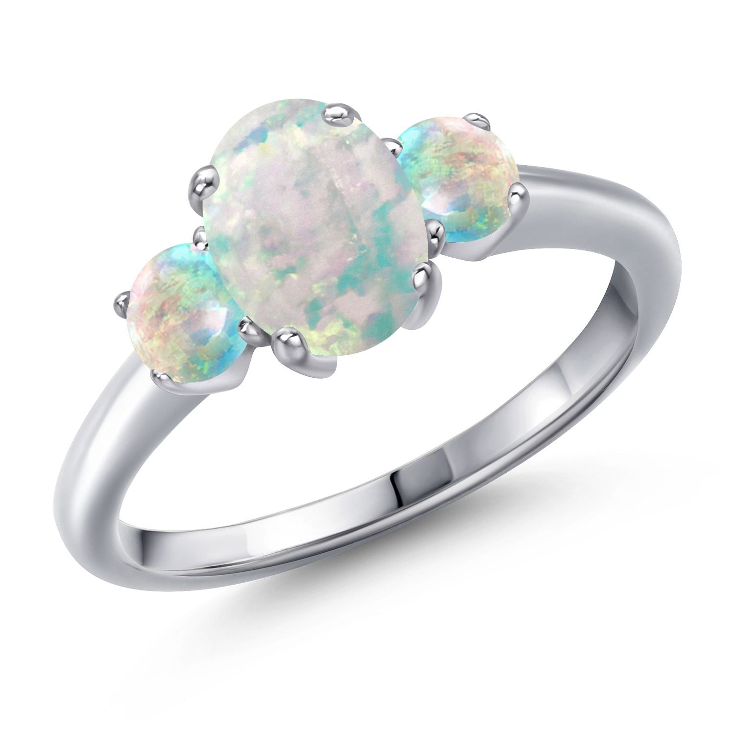 White Simulated Opal-Cabochon - October_6_Ring in 925 Sterling Silver