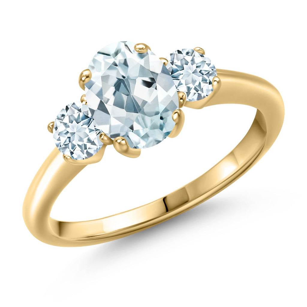 Aquamarine - March_9_Ring in 925 Yellow Gold Plated Silver